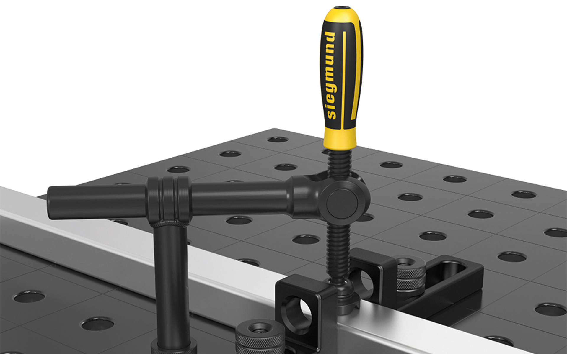 Siegmund Rohrschaubzwinge Universal: in-use on square pipe
